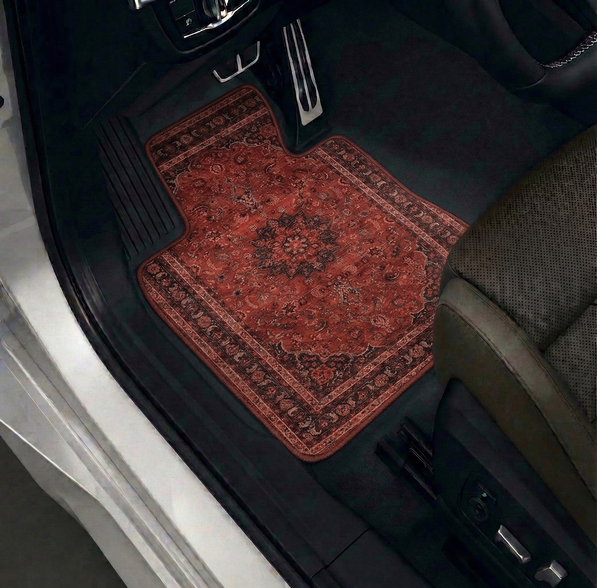 Car interior with carpet